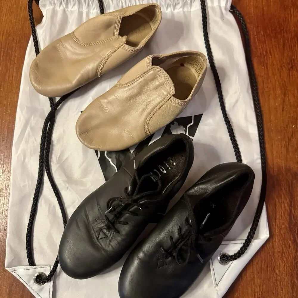 Bloch Leather Tap Shoes Girls Size 4M & Capezio Jazz Shoes 4W Lot Dance W/ Bag